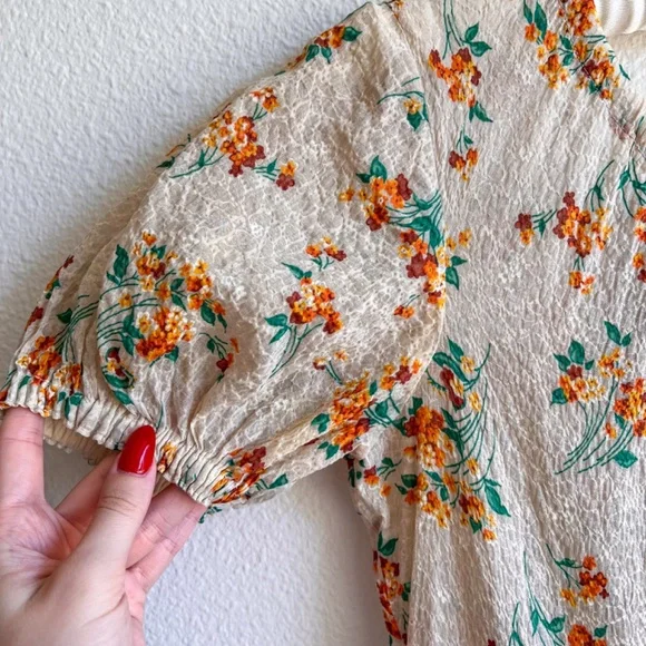 Stunning Vintage 1930s Orange Floral Gown With Velvet Bows (XS/S) - Picture 7 of 14